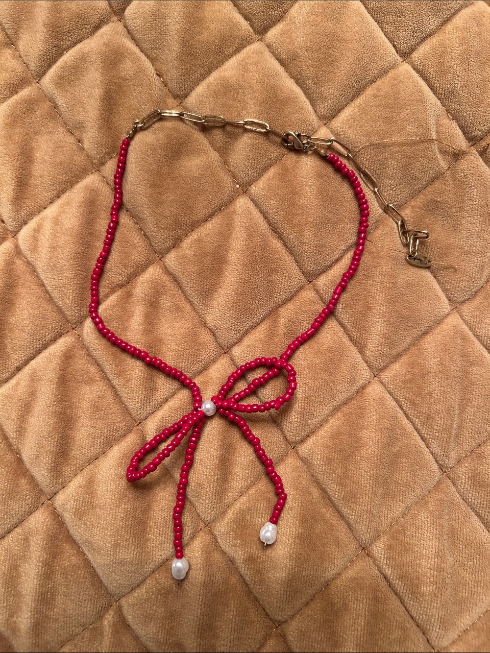 Free people red beaded bow chocker necklace
